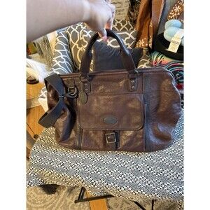 FOSSIL BROWN LEATHER FRAMED DOCTORS BAG DUFFLE BAG WITH SHOULDER STRAP